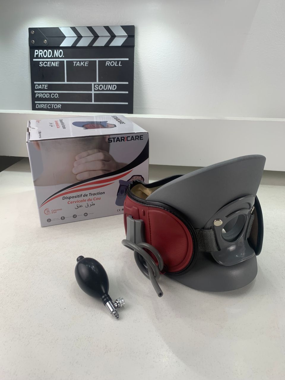 STARICARE Civière de cou gonflable et rétracteur de traction cervicale avec pompe – أداة تصحيح وضعية العنق